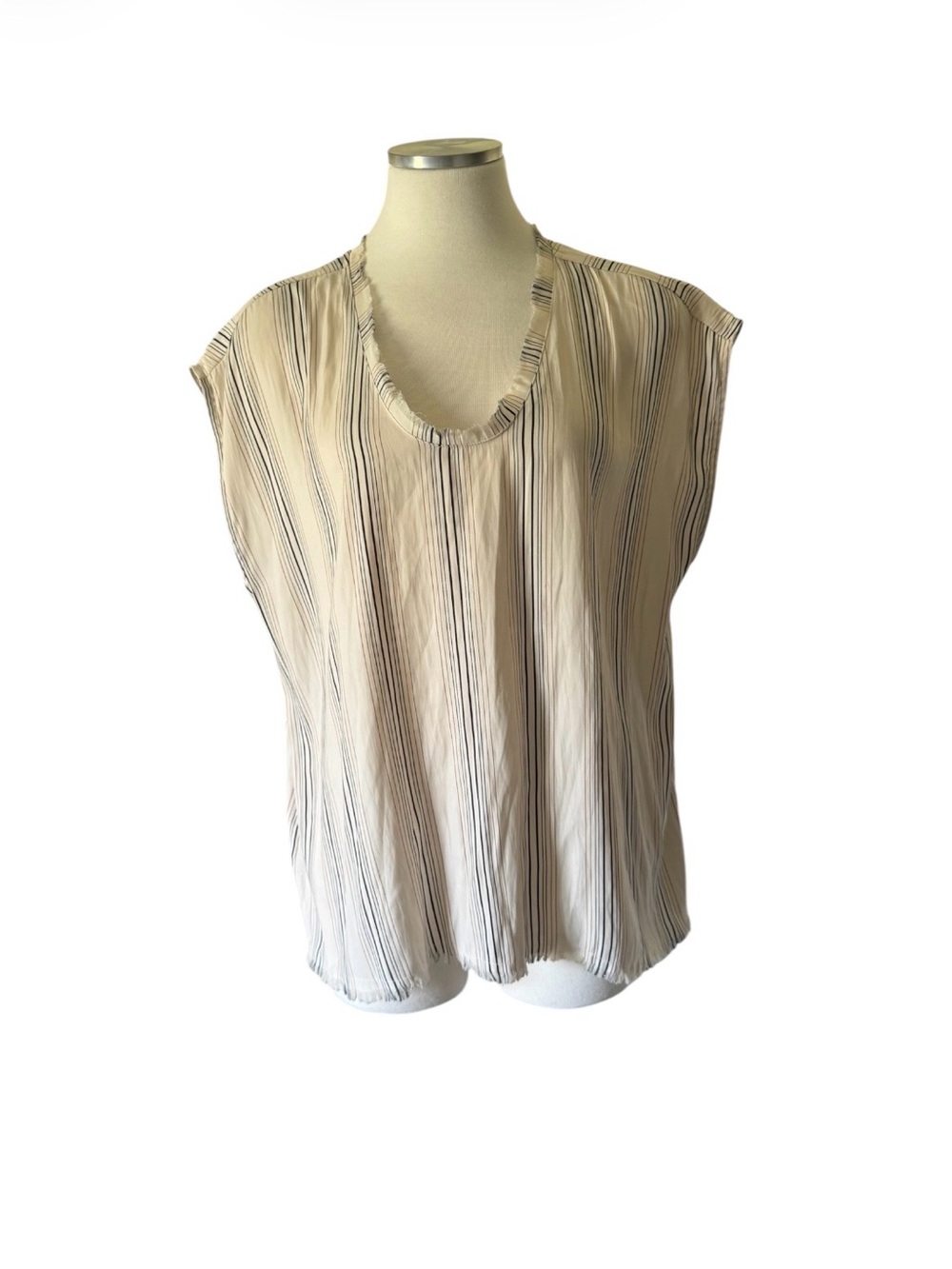 INDUSTRY Sleeveless Cream Striped V-Neck Blouse
